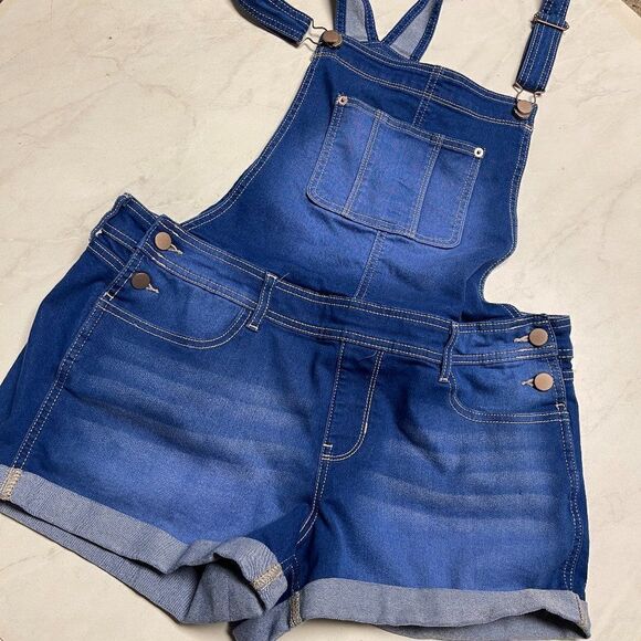 Denim Short Overall Romper Lrg 11-13 - Picture 1 of 6